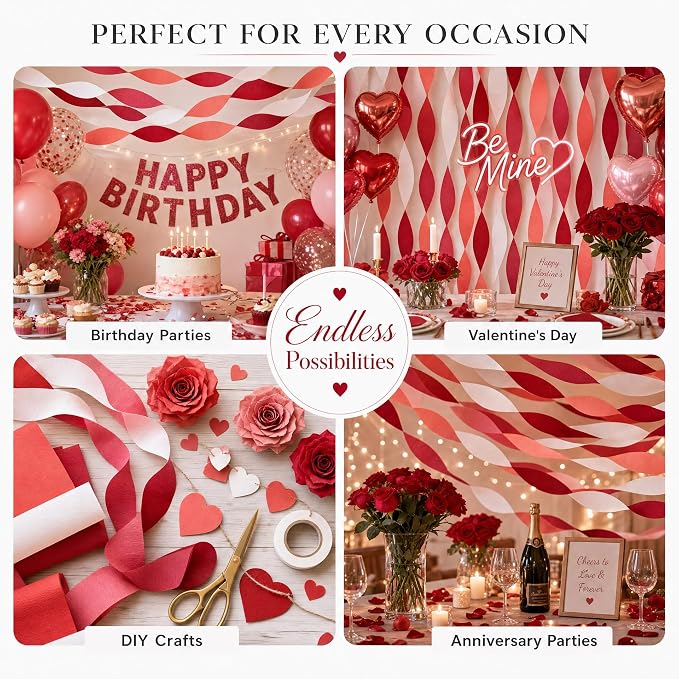 8 Crepe Paper Streamers, 656ft Pack of Red White & Orange Party Decorations | - Image 5