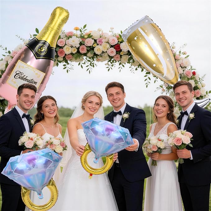 Diamond Ring Balloons Champagne Bottle Wine Glass Foil Balloons - Image 3