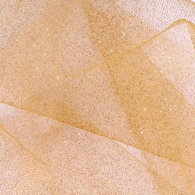 Sparkling Tulle Rolls, 15” by 30 Yards (90FT) Glitter Tulle Spool Ribbon Fabric for Wedding Birthday Bridal Shower Tutu Skirt Party Gift Wrapping (Gold)