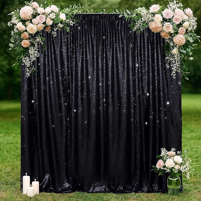 SquarePie Sequin Backdrop Less Transparent Background Sparkly Curtain for Wedding Halloween Party 6FT x 6FT Black