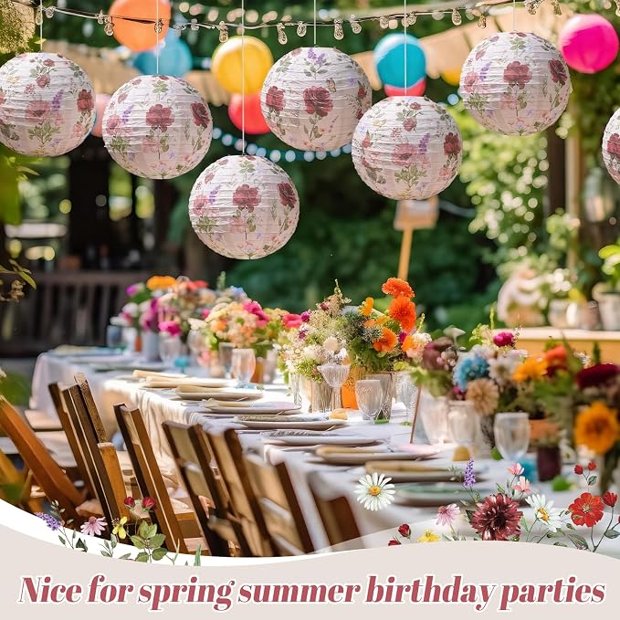 Honoson 12 Pcs Red Rose Paper Lanterns Spring Floral Party Decorations Hanging - Image 4