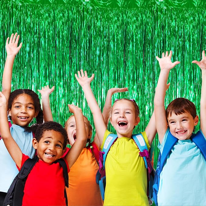 Voircoloria Green Foil Fringe Backdrop Curtains, Birthday Party Decorations - Image 5
