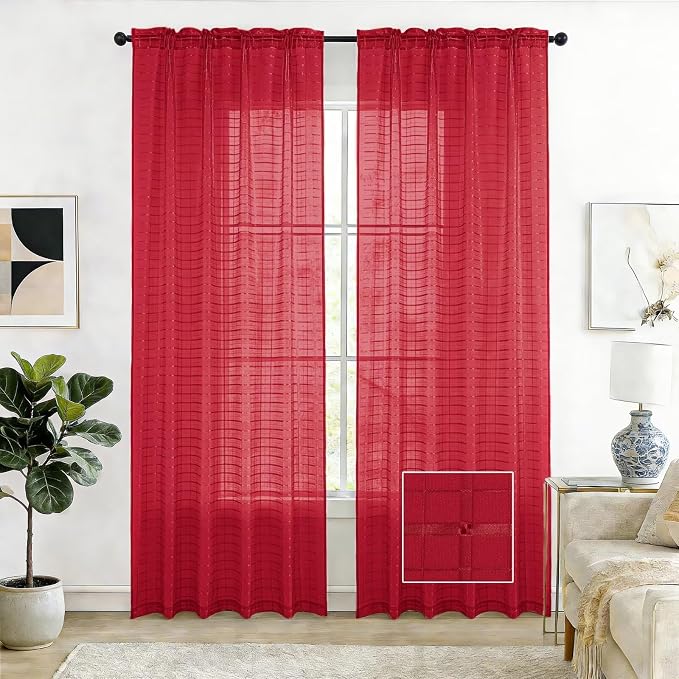 SpaceDresser Check Sheer Curtains 108 Inches Long by SpaceDresser
