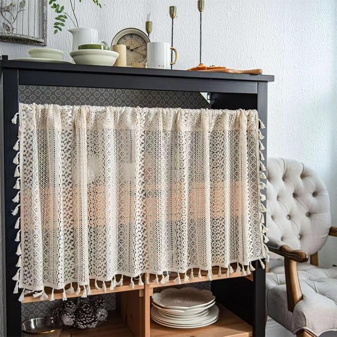 Sutuo Home Beige Boho Lace Short Curtain 36 inch Length by SutuoHome
