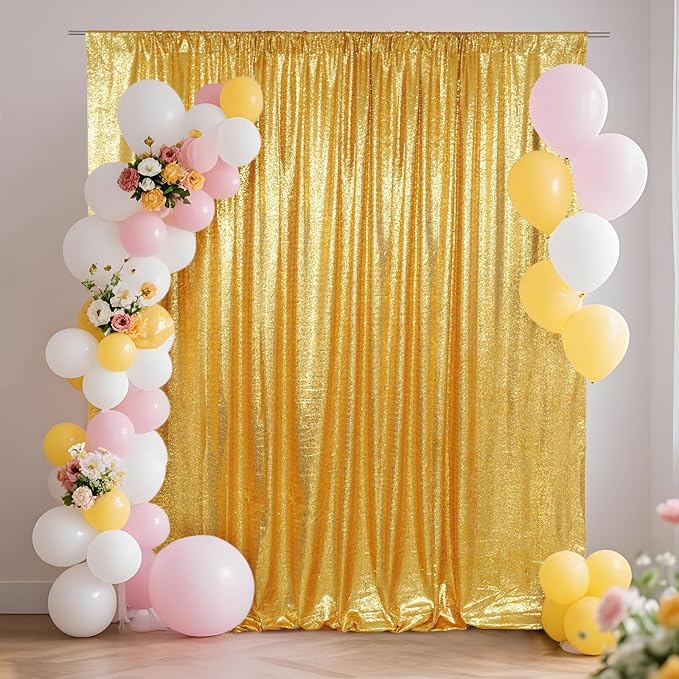 SquarePie 8x10ft Gold Sequin Backdrop, High Density Non-Transparent Glitter by SquarePie