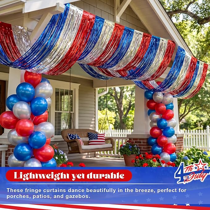 4 Pcs 4th of July Decorations 15ft Patriotic Metallic Foil Ceiling Fringe - Image 6