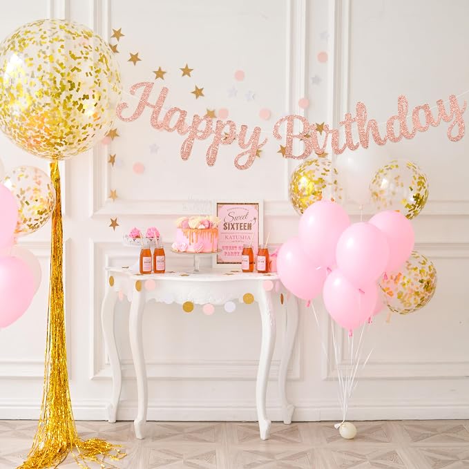 Pre-Strung Rose Gold Happy Birthday Banner NO DIY - Image 3