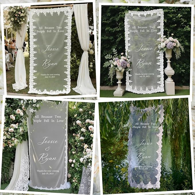 Personalized Fabric Wedding Welcome Sign Banner, Modern Sheer Fabric Hanging - Image 4