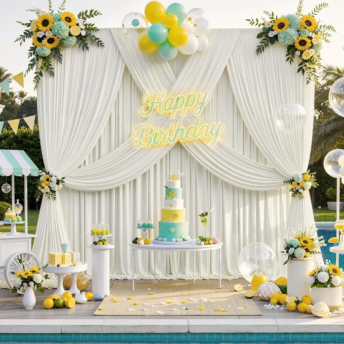 30 ft x 10 ft Wrinkle Free Ivory Backdrop Curtain - Image 2