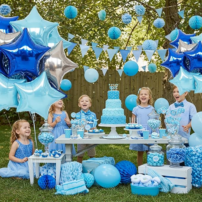 TONIFUL 15 Pcs Star Balloons 18 Inch Large Blue Silver Foil Balloons | Helium - Image 3