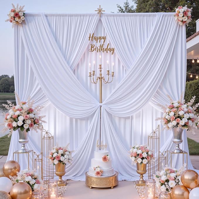 60 ft x 10 ft Wrinkle Free White Backdrop Curtain - Image 3