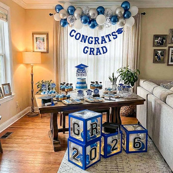 Graduation Decorations 2026 Navy Blue and Gold Balloon Boxes and Arch Garland - Image 6