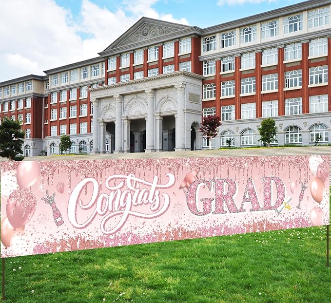 Pink Graduation Party Decorations Class of 2026 Banner Congrats Grad Rose Gold - Image 2