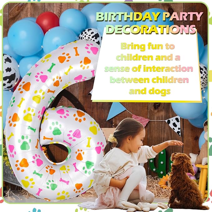 40 Inch Multi-color Dog Paw Balloons, Numeral 6 Birthday Balloons - Image 7