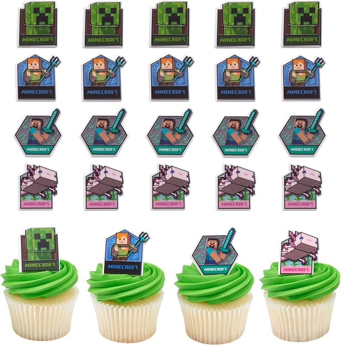 DecoPac Minecraft Lush Finds Rings, Cupcake Decorations Featuring Creeper by Decopac