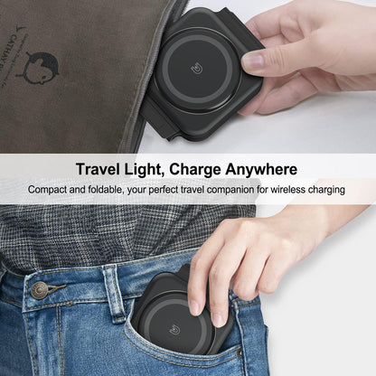 Wireless Charging Station for Apple Multiple Devices - 3 in 1 Foldable Magnetic Wireless Charger - Travel Charging Pad for iPhone 16 15 14 13 12 Pro Max Plus Watch & AirPods (Black)