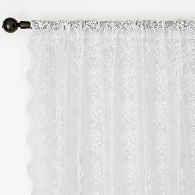 Anmao Vintage Lace Kitchen Curtains 24 Inches Long 2 Panels, Romantic Semi - Image 4