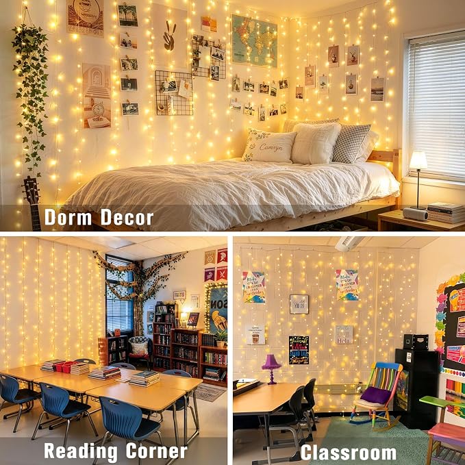 JMEXSUSS 300 LED Remote Control Curtain Lights, Plug in Fairy Curtain Lights - Image 3