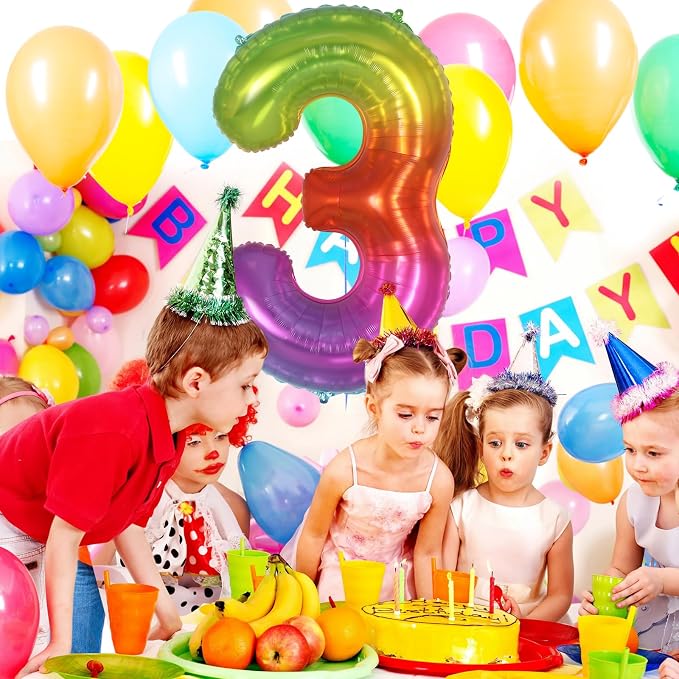 Rainbow Number 3 Balloon 40 Inch, Big Large Foil Number Balloons, Gradient - Image 4