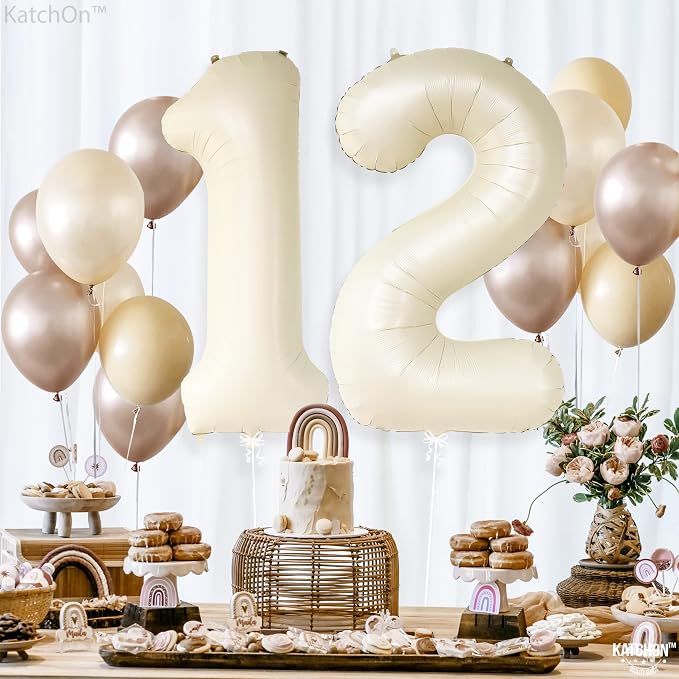 KatchOn Cream White Number 12 Balloon 40 Inch, 12th Birthday Balloon Decor | - Image 2
