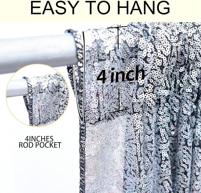 2×8FT-4PCS Black Silver Sequin Backdrop Curtains Panels, Photography Backdrop - Image 5