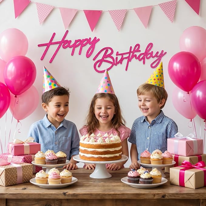 Rose Pink Happy Birthday Sign for Backdrop - Image 2
