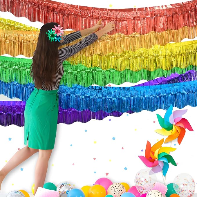 LOLStar Rainbow Foil Fringe Tinsel Garland, Streamers Banner, 6 Pack | 60Ft - Image 5