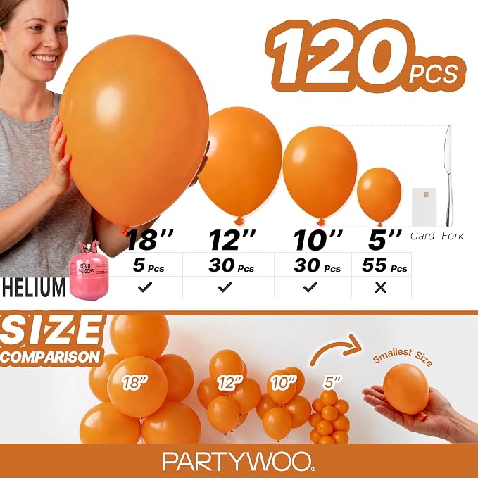 PartyWoo Burnt Orange Balloons 120pcs Terracotta Fall Color 18 12 10 5 Inch | - Image 6