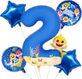 PartyWoo Baby Shark Blue Foil Round Star Mylar Number 2 Balloons 5pcs | Balloons by PartyWoo