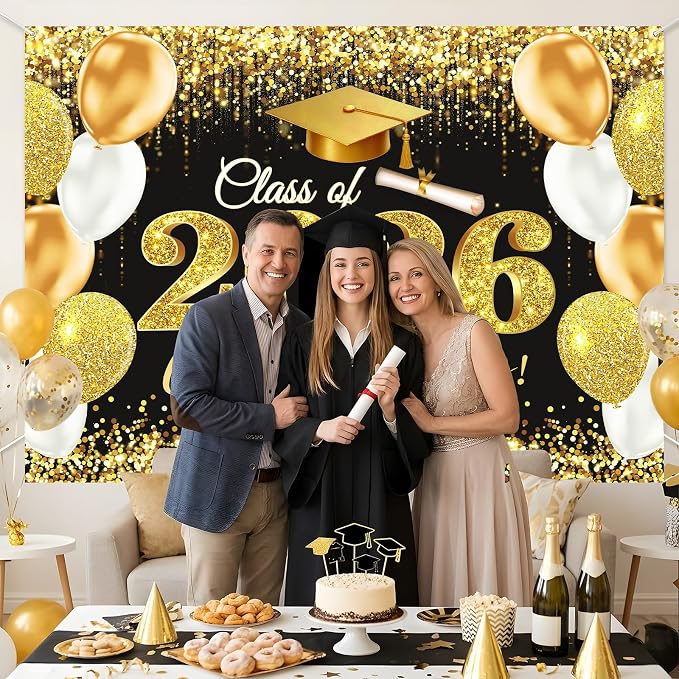 Gold Black Graduation Backdrop Decorations 2026 7x5ft Class of 2026 - Image 4