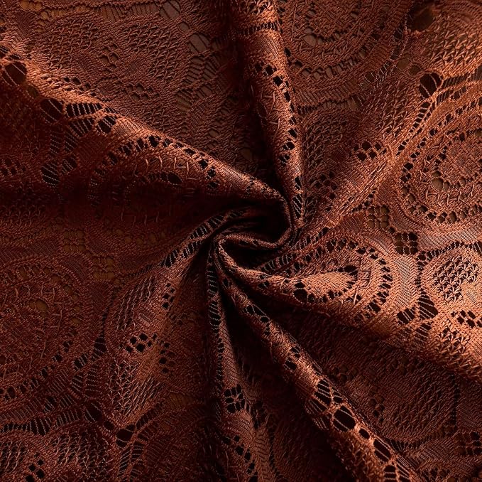 YJ YANJUN Boho Lace Curtains, 59x54 inch, Camrel Brown Sheer Window Panels | - Image 5