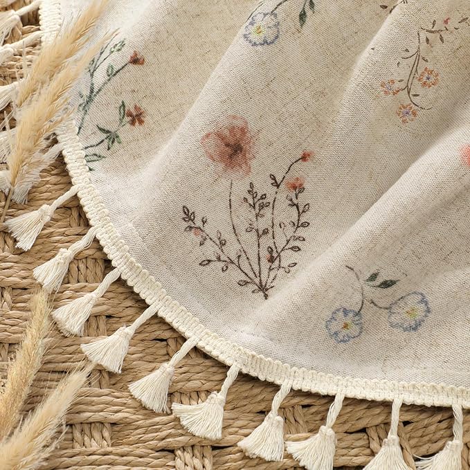 Boho Floral Light Filtering Curtains 72 Inch 2 Panels Linen Texture | Farmhouse - Image 2