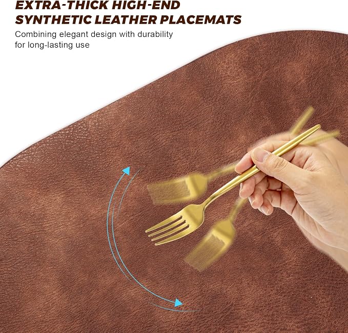 UnivoColors Placemats Round Faux Leather Placemats Set of 6-Waterproof-Wipe - Image 6