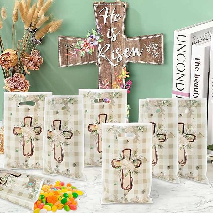 ANGOLIO 50Pcs White Floral God Bless Party Favor Bags Waterproof Baptism First - Image 4