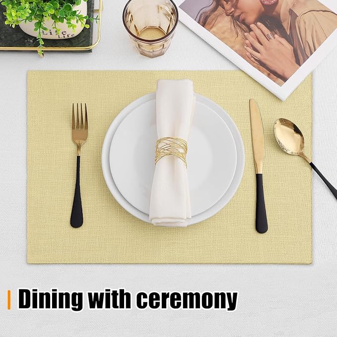 Homaxy Cloths Placemats for Dining Table Set of 6, Lemon Yellow | Heat Resistant - Image 4