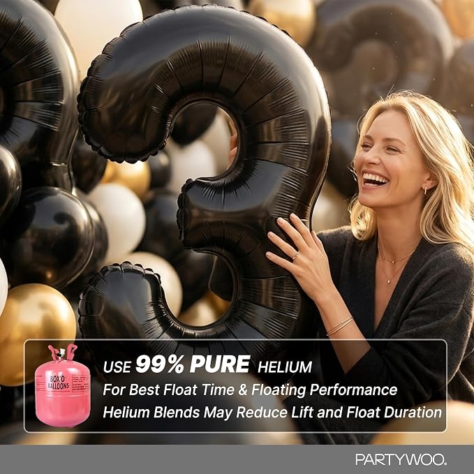 PartyWoo Number Balloons 40 Inch Black Number 3 Kit 25pcs - Image 5