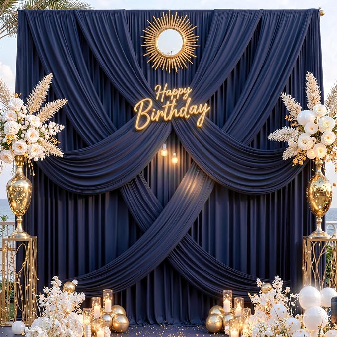 40 ft x 10 ft Wrinkle Free Navy Blue Backdrop Curtain - Image 2