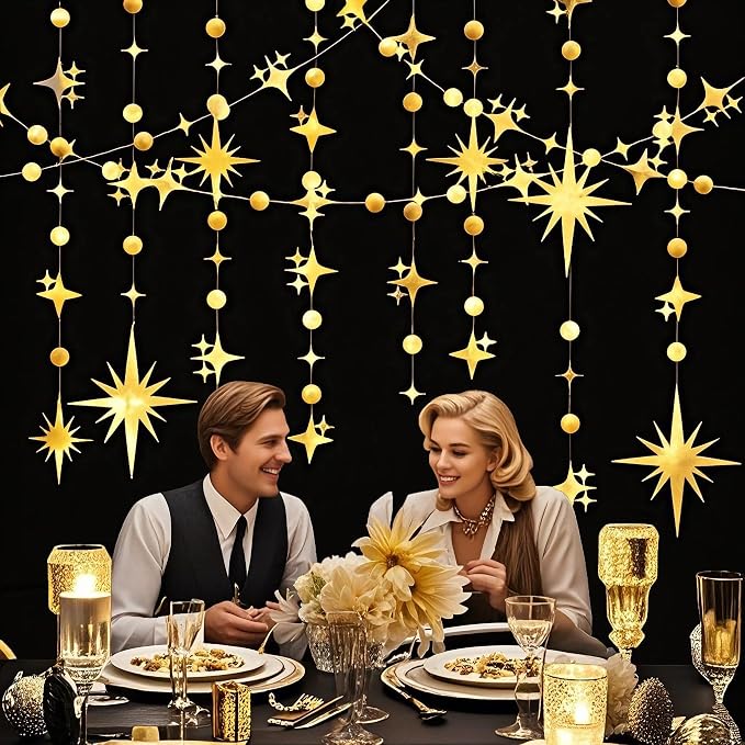 Glitter Gold Star Circle Dot Garland 30 Feet Twinkle Gold Star Circle Dot - Image 6