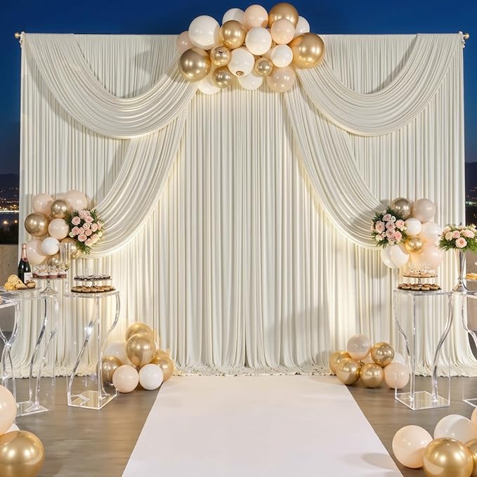 30 ft x 10 ft Wrinkle Free Beige Backdrop Curtain - Image 3