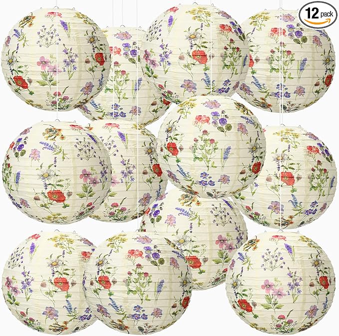 Honoson 12 Pcs Wildflower Paper Lanterns Spring Floral Wildflower Party by Honoson