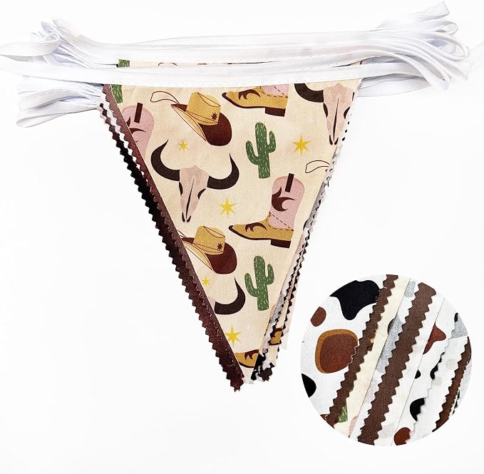 32Ft Western Cowboy Party Decorations Brown Cow Triangle Flag Fabric Banner - Image 2