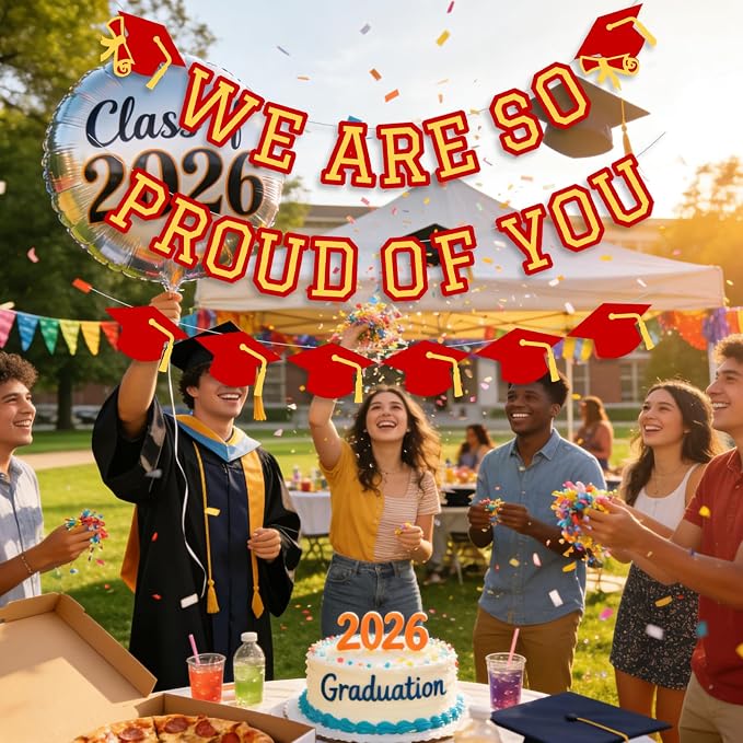 We Are So Proud Of You Banner Graduation Party Decorations Congrats Grad Cap - Image 3