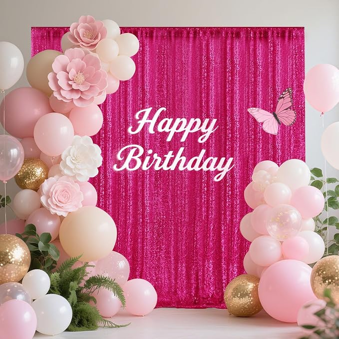 2×8FT-2PCS Hot Pink Sequin Backdrop Curtains Panels, Fuchsia Photography - Image 7