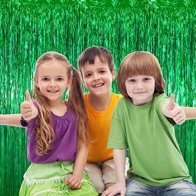 Voircoloria Green Foil Fringe Backdrop Curtains, Birthday Party Decorations - Image 6