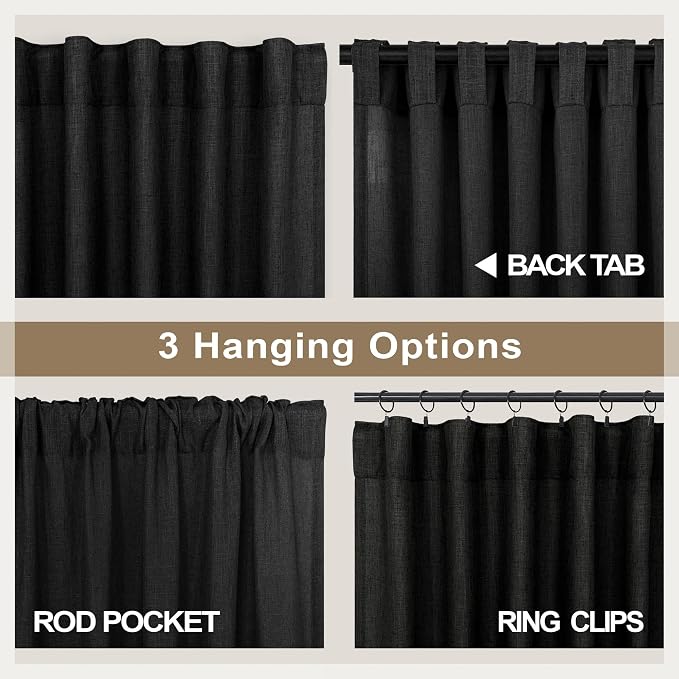 Pitalk Black Linen Curtains 63 Inch Length - Image 5
