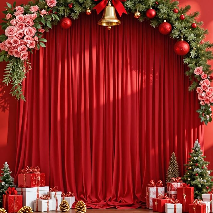 Red Backdrop Curtains for Party Valentine's Day Arch Stage Wedding Ceremony Red by MEETSKY