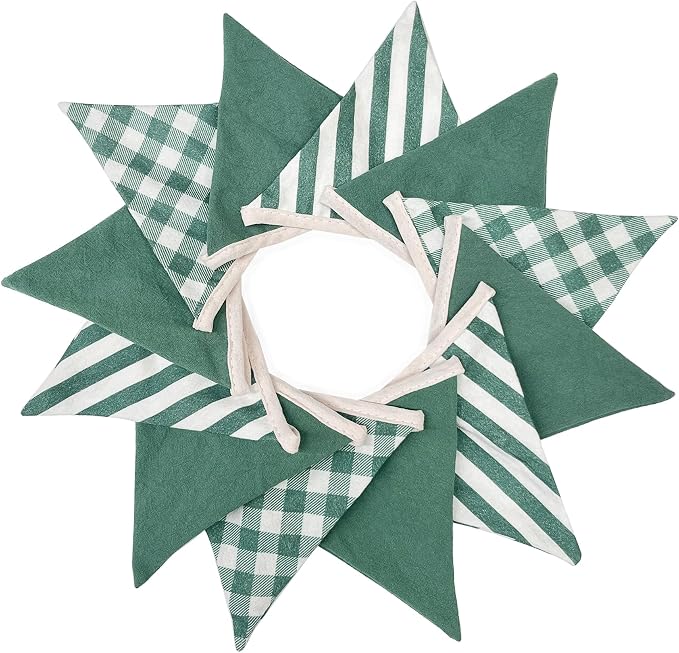 2 Sets Green Pennant Banner Flags 24Pcs Green Buffalo Plaid Striped Nursery - Image 7