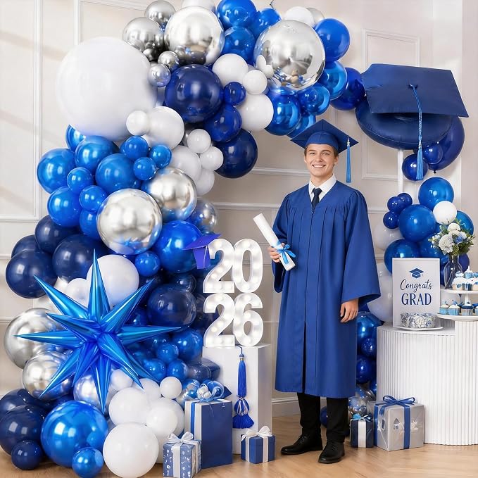 Graduation Balloon Arch Kit 2026 Blue and White Balloon Garland Royal Blue - Image 2
