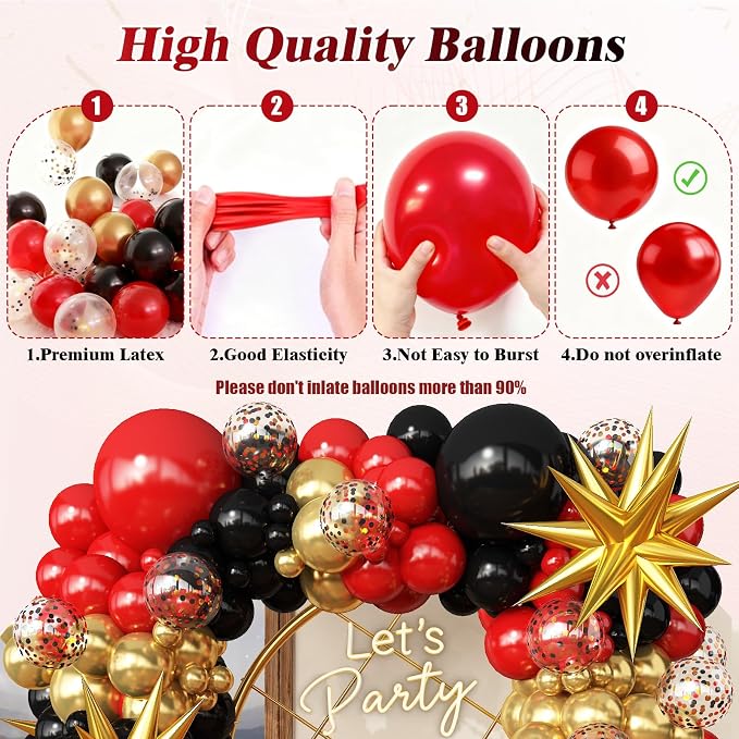 Red Gold Black Balloons Arch Kit | fo Birthday Red Carpet Casino Theme Race Car - Image 8