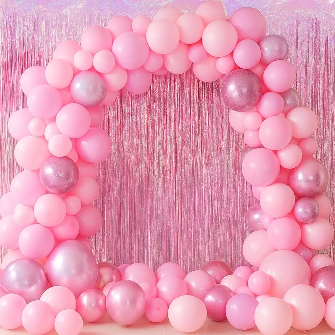 Voircoloria Laser Pink Foil Fringe Backdrop Curtains, 2 Pack | Tinsel Streamers - Image 8